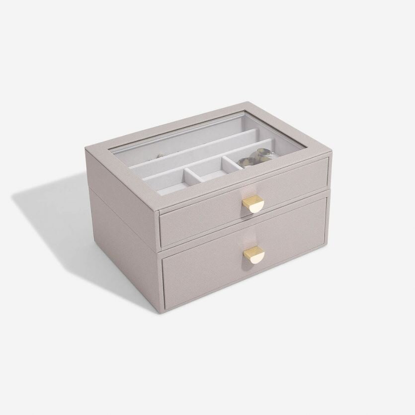 Stackers. Taupe Classic Jewellery Box - Set of 2 (with drawers) - timeframedclocks