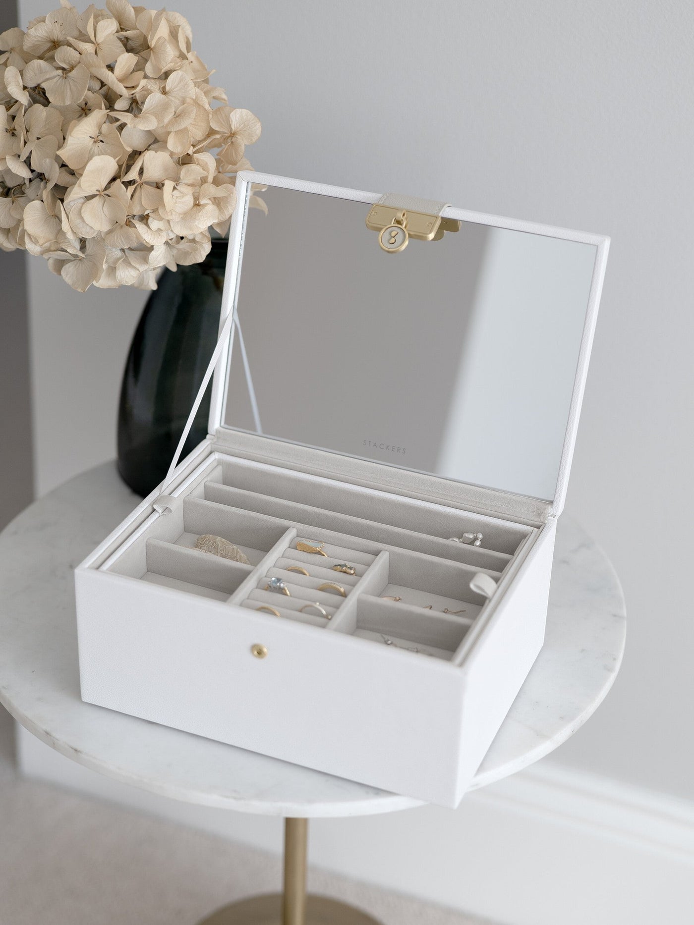 Stackers. White Pebble Luxury Classic Jewellery Box - timeframedclocks