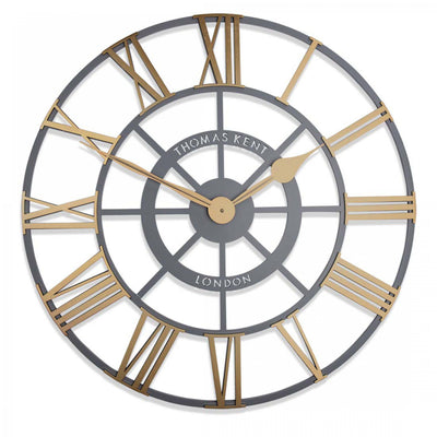 Thomas Kent London. Evening Star Skeleton Wall Clock 24" (61cm) Grey & Brass - timeframedclocks
