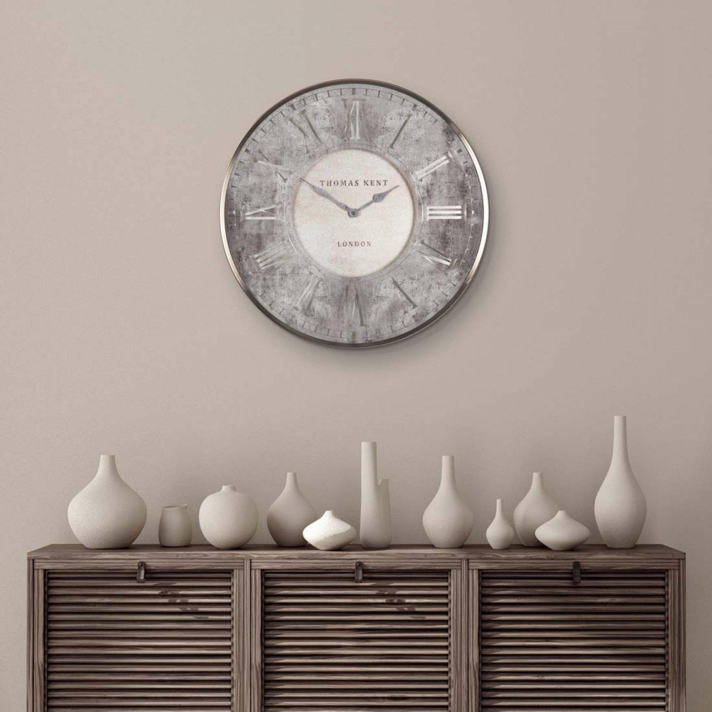 Thomas Kent London. Florentine Star Silvern Wall Clock 21" (53cm) Silver *STOCK DUE MARCH* - timeframedclocks