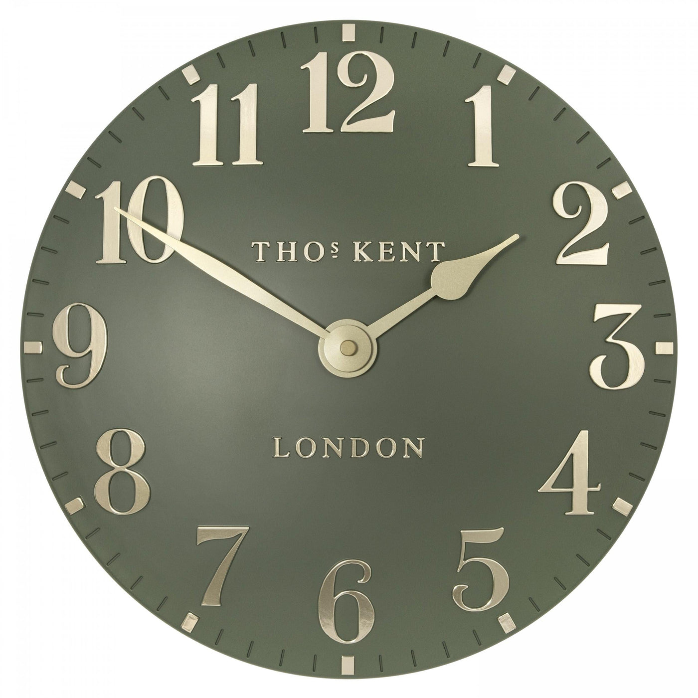 Thomas Kent London. Arabic Wall Clock 12" (31cm) Lichen Green - timeframedclocks