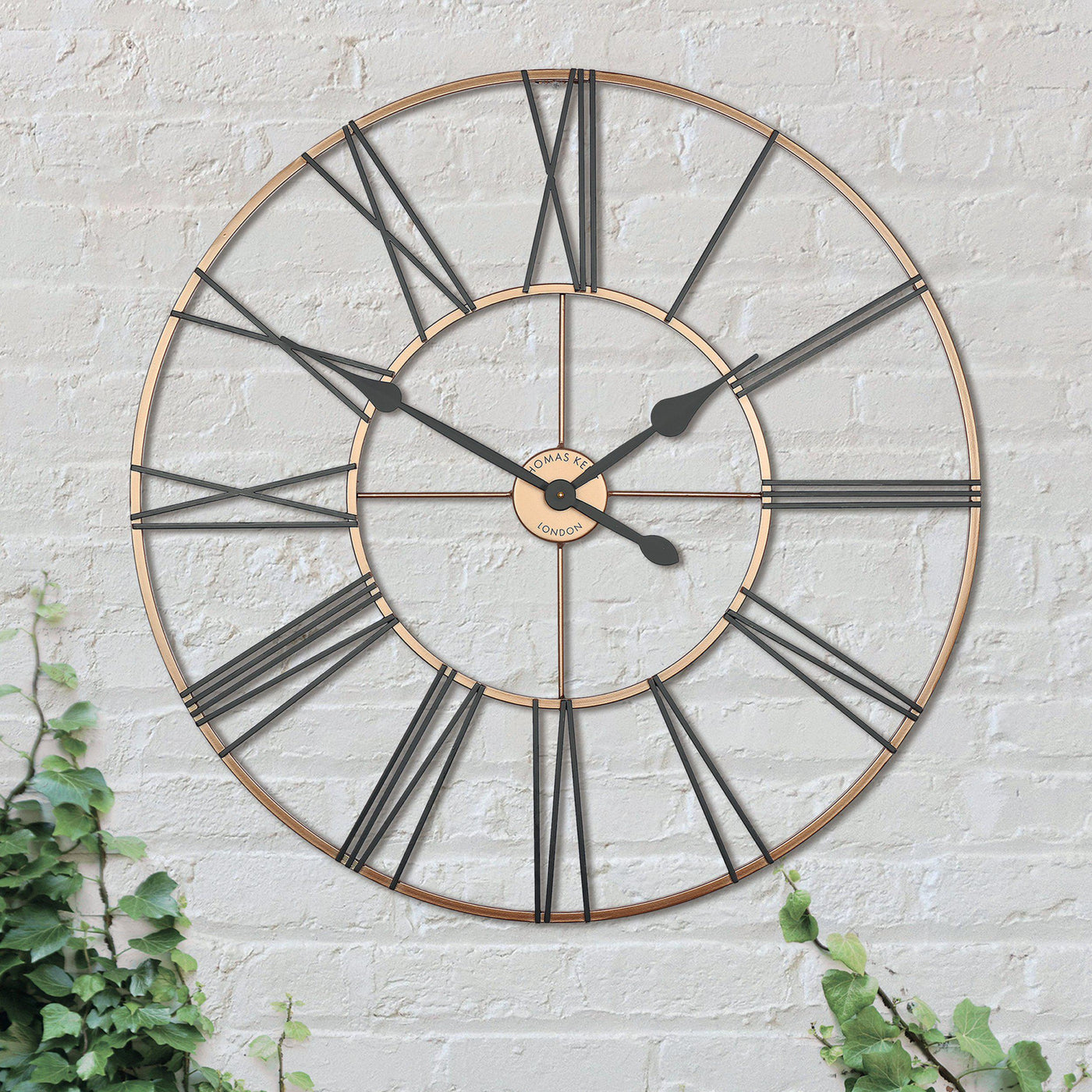 Thomas Kent London. Summer House Black & Copper Wall Clock Indoor/Outdoor - timeframedclocks